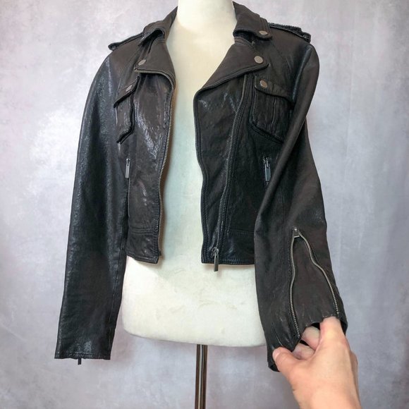 BEBE Genuine Leather Moto Style Jacket Black Size S - Picture 7 of 16